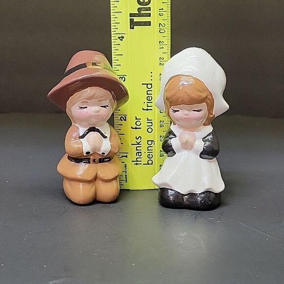 Thanksgiving Pilgrim Couple,Horn Of Plenty, Hand Painted Ceramic Vintage (2) - Picture 2 of 11